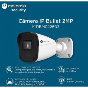 CAMERA IP BULLET METAL 2MP/H.265/2.8MM/ IR20M/IP66/POE-MTIBM022603 - MOTOROLA